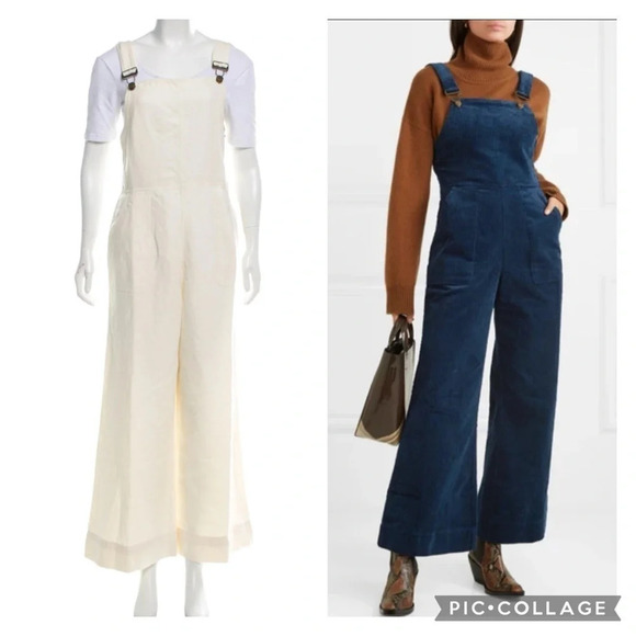 NEW Apiece Apart Caterina Overalls Cream Wide Leg Apron Jumper 8 Cotton Linen - Picture 2 of 13